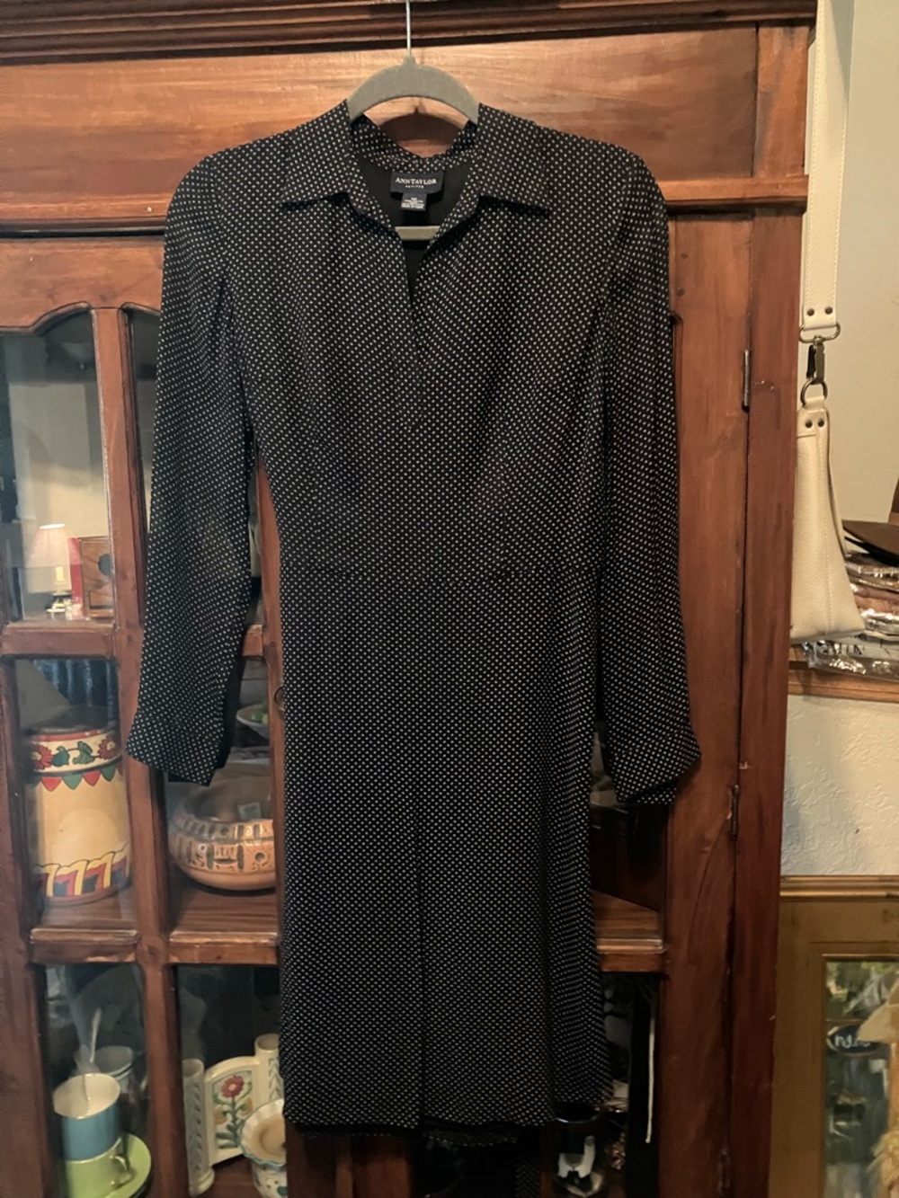 Ann Taylor Black and Grey Long-Sleeve Shirt Dress